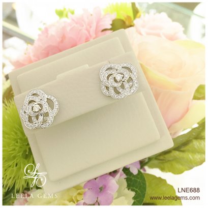 ต่างหูเพชร ดอกกุหลาบ