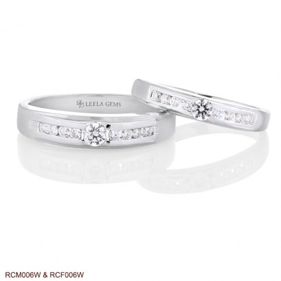 แหวนเพชรคู่ ตัวเรือนทองขาว 18K