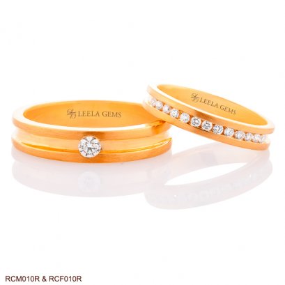 แหวนเพชรคู่ ตัวเรือนโรสโกลด์ 18K