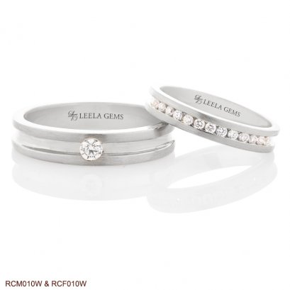 แหวนเพชรคู่ ตัวเรือนทองขาว 18K