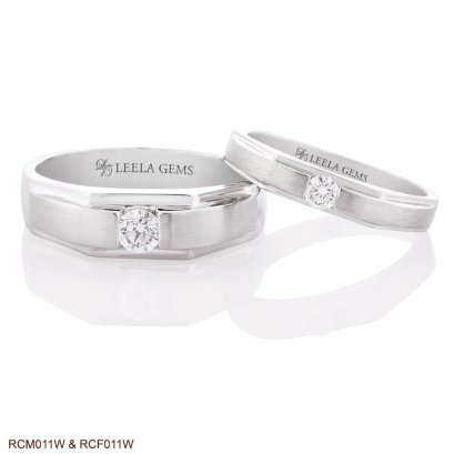 แหวนเพชรคู่ ตัวเรือนทองขาว 18K