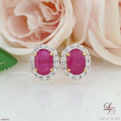 ต่างหูทับทิมล้อมเพชร