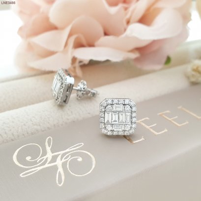 ต่างหูเพชรประกบเหลี่ยม