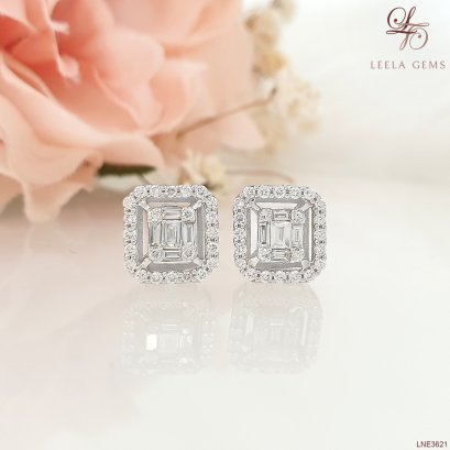 ต่างหูเพชรประกบเหลี่ยม