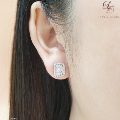 ต่างหูเพชรประกบสี่เหลี่ยม(ถอดใส่ได้ 3แบบ)