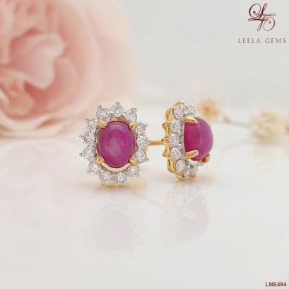 ต่างหูทับทิมล้อมเพชร