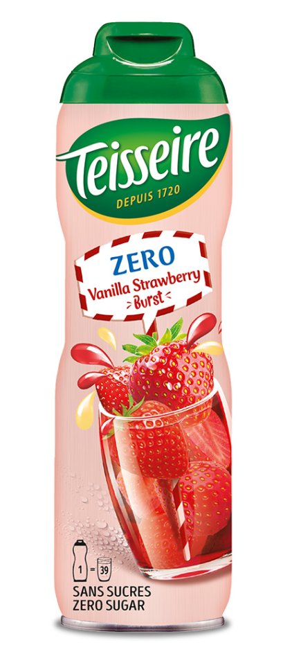 Teisseire Vanilla Strawberry 0% syrup 60cl / ไซรัป เตสแซร์ วนิลาสตรอเบอรี่ สูตรไม่มีน้ำตาล