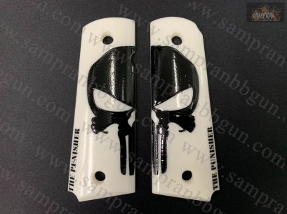 ประกับปืน ด้ามปืนแต่ง ลายหัวกะโหลกครึ่ง สำหรับปืน M1911 หรือ 11 มม สีขาว