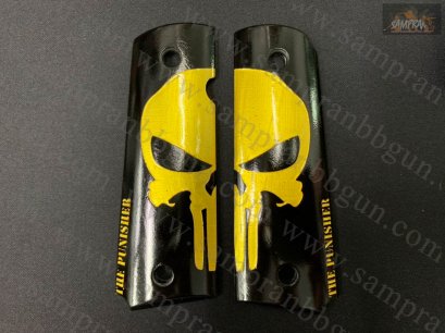 ประกับปืน ด้ามปืนแต่ง ลายหัวกะโหลกครึ่ง สำหรับปืน M1911 หรือ 11 มม สีดำทอง