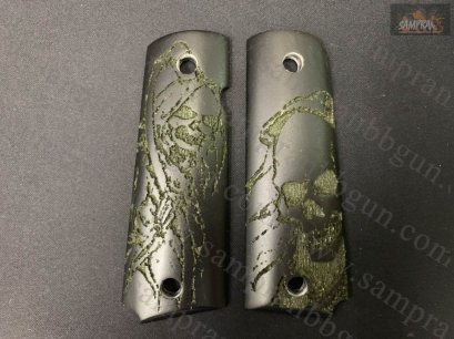 ประกับปืน ด้ามปืนแต่ง ลายยมฑูด สำหรับปืน M1911 หรือ 11 มม สีดำเขียว