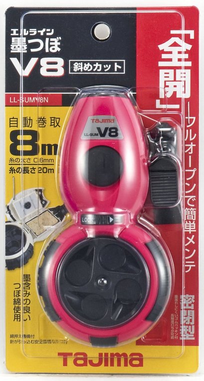 TAJIMA เต้าตีเส้นชี้ตำแหน่งด้วยหมึก รุ่น El Line Sumitsubo V8 แบบตัดเฉียง สีแดง ความยาวเส้นด้าย 20m. รุ่น LL-SUMV8N-R