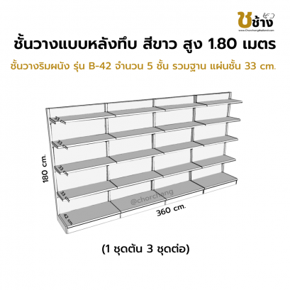 ชั้นวางริมผนัง แผงหลังทึบ สูง 180 cm. 1 ชุดต้น 3 ชุดต่อ