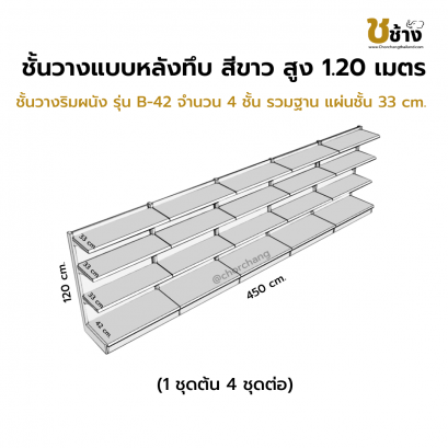 ชั้นวางริมผนัง แผงหลังทึบ สูง 120 cm. 1 ชุดต้น 4 ชุดต่อ