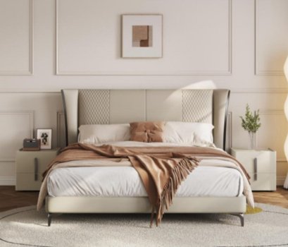 เตียงนอนหุ้มหนังวัวแท้ รุ่น M1072 ขนาด 6 ฟุต