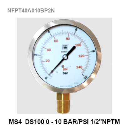 0-10 BarØ 4" Brass Back Connect 1/2" NPT