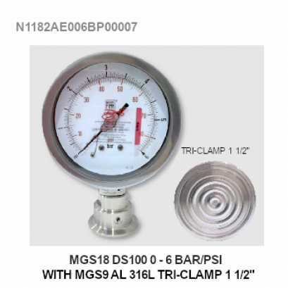 MGS18 DS100 0-6Bar/psi With MGS9AL 316 TRI CLAMP 1 1/2"