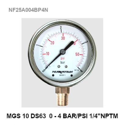 0-4 Bar(0-55 Psi) Ø 2.5&quot; Brass Lower 1/4&quot;