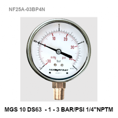 -1-3 Bar(-30-40 PSI) Ø 2.5&quot; Brass Lower 1/4&quot;