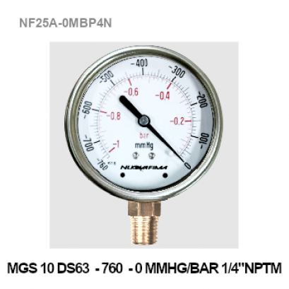 -1-0 Bar(-760- 0 mmHg) Ø 2.5&quot; Brass Lower 1/4&quot;