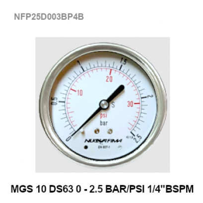 0-2.5Bar(0-35Psi) Ø 2.5&quot; Brass Back 1/4&quot;
