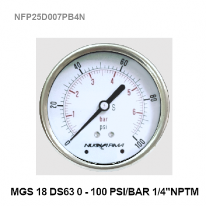 0-100Psi(0-7Bar) Ø 2.5&quot; Brass Back 1/4&quot;