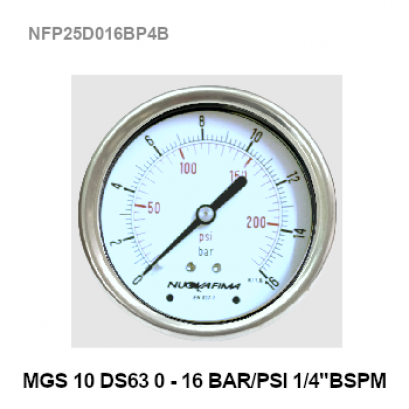 0-16Bar0-230Psi) Ø 2.5&quot; Brass Back 1/4&quot;