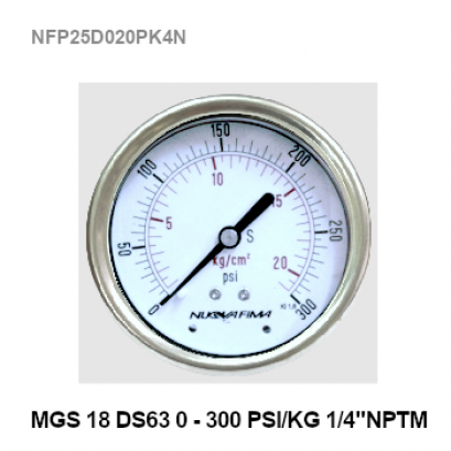 0-300Psi(0-20kg) &Oslash; 2.5" Brass Back 1/4"