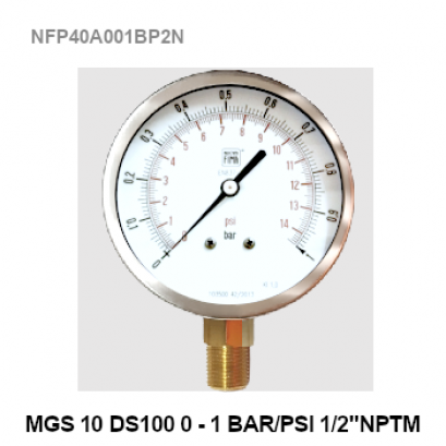0-1Bar(0-14Psi) Ø 4&quot; Brass Lower 1/2&quot;