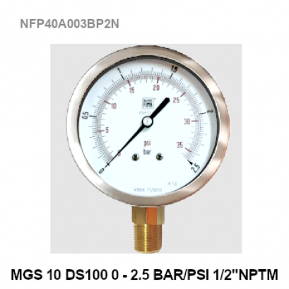 0-2.5Bar(0-30Psi) Ø 4&quot; Brass Lower 1/2&quot;