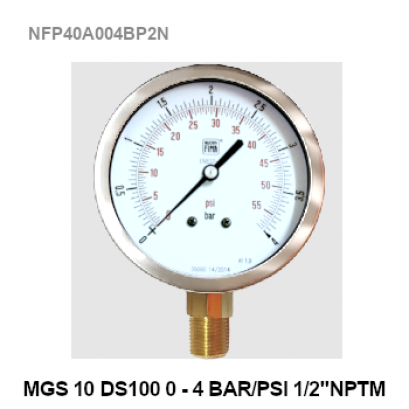 0-4Bar(0-56Psi) Ø 4&quot; Brass Lower 1/2&quot;