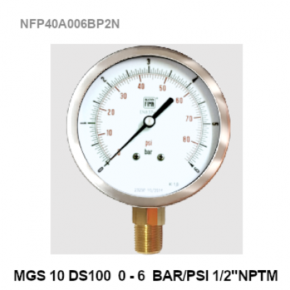 0-6Bar(0-85Psi) Ø 4&quot; Brass Lower 1/2&quot; ์NPT