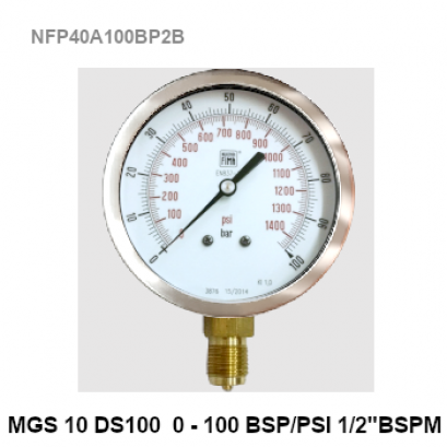 0-100Bar(0-1400Psi) Ø 4&quot; Brass Lower 1/2&quot;BSP