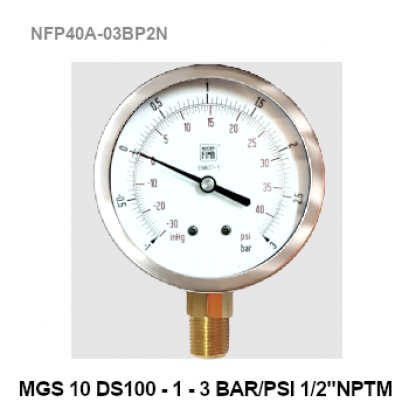 -1-3 Bar(-30-40 PSI) Ø 4&quot; Brass Lower 1/2&quot;