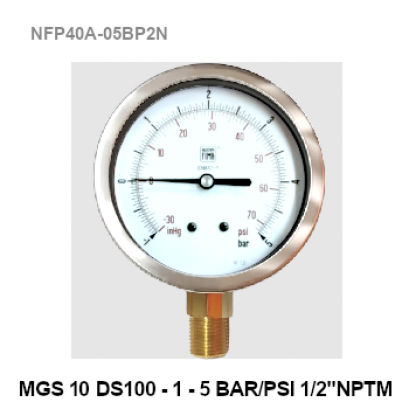 -1-5 Bar(-30inHg -70PSI) Ø 4&quot; Brass Lower 1/2&quot;