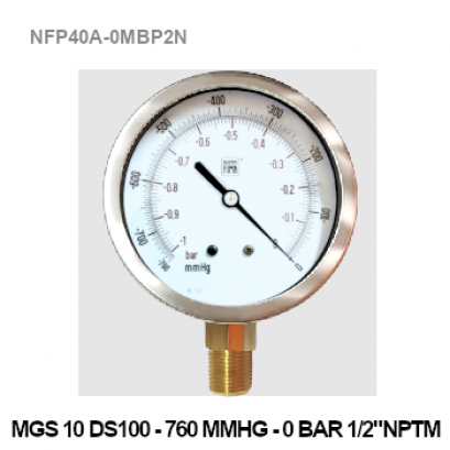 -760mmHG - 0Bar(-1 -0Bar) Ø 4&quot; Brass Lower 1/2&quot;