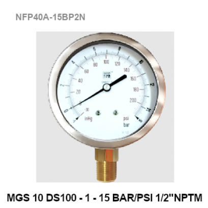 -1-15Bar(-1 -210Psi) Ø 4&quot; Brass Lower 1/2&quot;