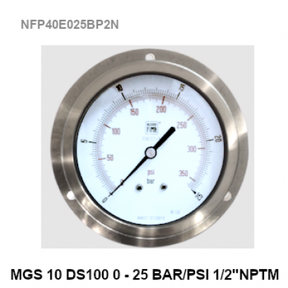 0-25 BarØ 4&quot; Brass Back Connect 1/2&quot; NPT