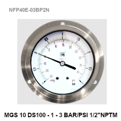-1-3 Bar(-30-40 PSI) Ø 4&quot; Brass Back Connect 1/2&quot;