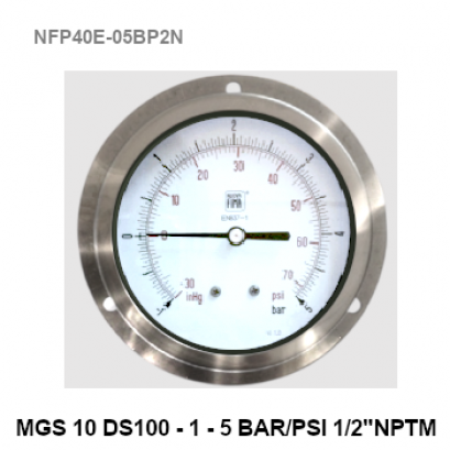 -1-5 Bar(-30inHg -70PSI) Ø 4&quot; Brass Back Connect 1/2&quot;