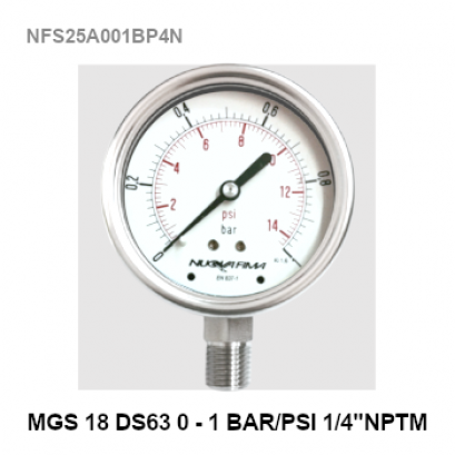 0-1Bar Ø 2.5&quot; Stainless Steel Back Connect 1/4&quot;