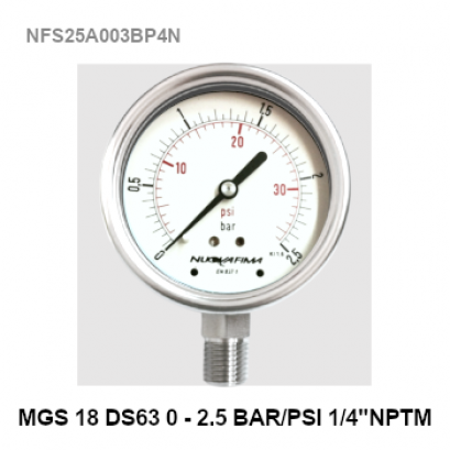 0-2.5Bar Ø 2.5&quot; Stainless Steel Back Connect 1/4&quot;