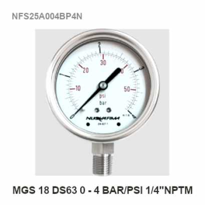 0-4Bar Ø 2.5&quot; Stainless Steel Back Connect 1/4&quot;