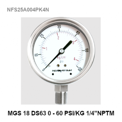 0-60 psi Ø 2.5&quot; Stainless Steel Back Connect 1/4&quot;