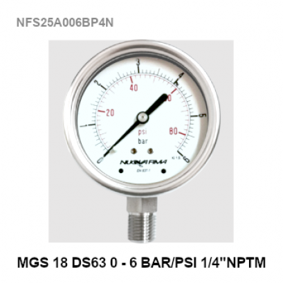 0-6 Bar Ø 2.5&quot; Stainless Steel Back Connect 1/4&quot;