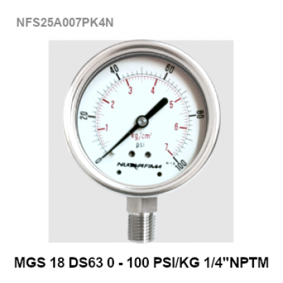 0-100 Psi Ø 2.5&quot; Stainless Steel Back Connect 1/4&quot;