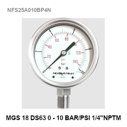 0-10 Bar Ø 2.5&quot; Stainless Steel Back Connect 1/4&quot;