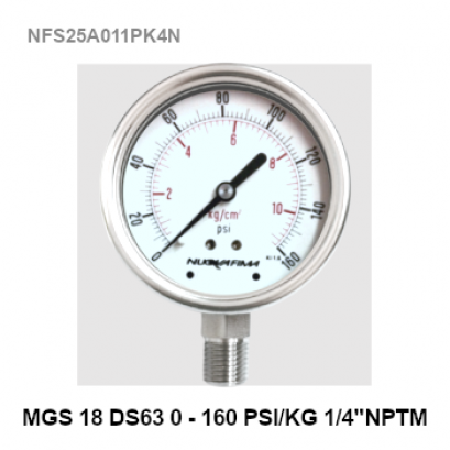 0-160 Psi Ø 2.5&quot; Stainless Steel Back Connect 1/4&quot;