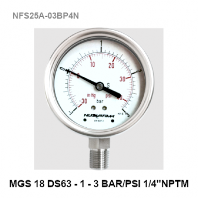 -1-3 Bar(-30-40 PSI) Ø 2.5&quot; Stainless Steel Back Connect 1/4&quot;