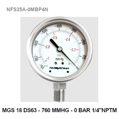 63-760mmhg Ø 2.5&quot; Stainless Steel Back Connect 1/4&quot;