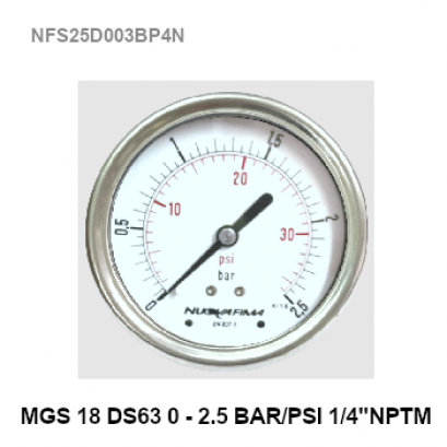 0-2.5 BarØ 2.5&quot; Stainless Steel Back 1/4&quot;